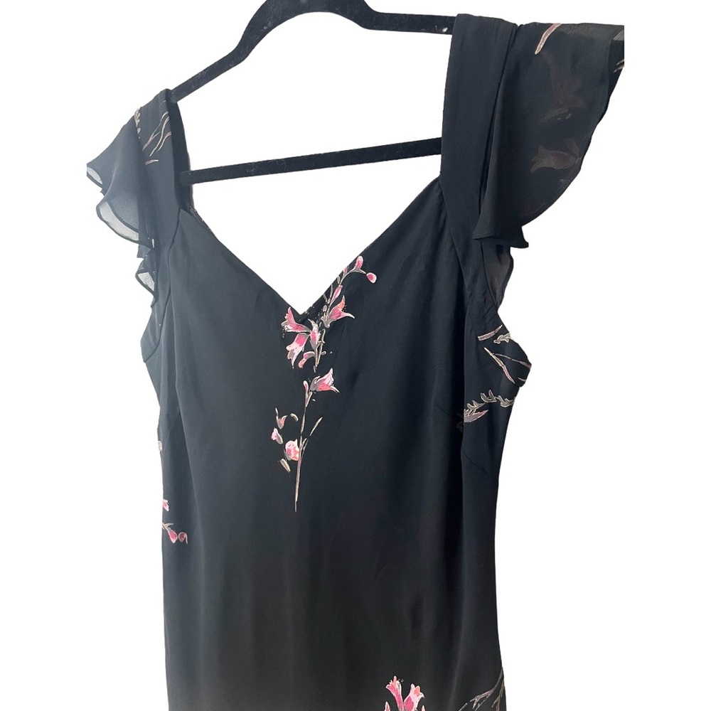 EVAN PICONE Y2K Black Floral Design Chiffon Shift Dress Ruffle Straps SZ 10 EUC - Picture 3 of 9